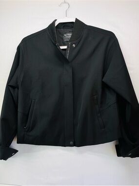 Athleta Endless Black Cropped Bomber Jacket